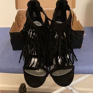 Black Fringed Heel